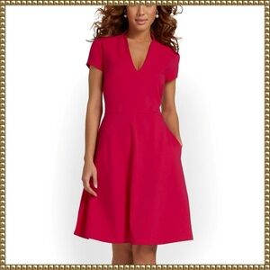 New York & Company Pink Fit and Flare Dress Large